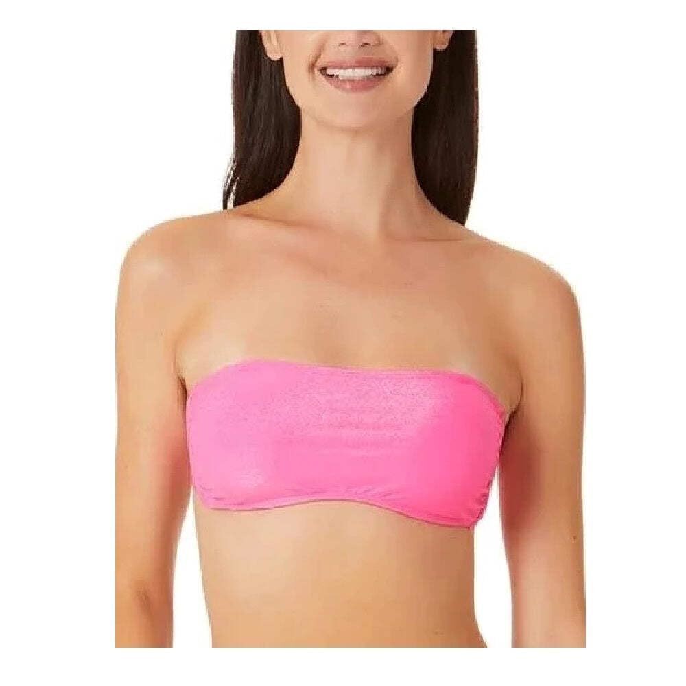 California Waves Womens Juniors Metallic Bandea Bikini Swim top Pink S